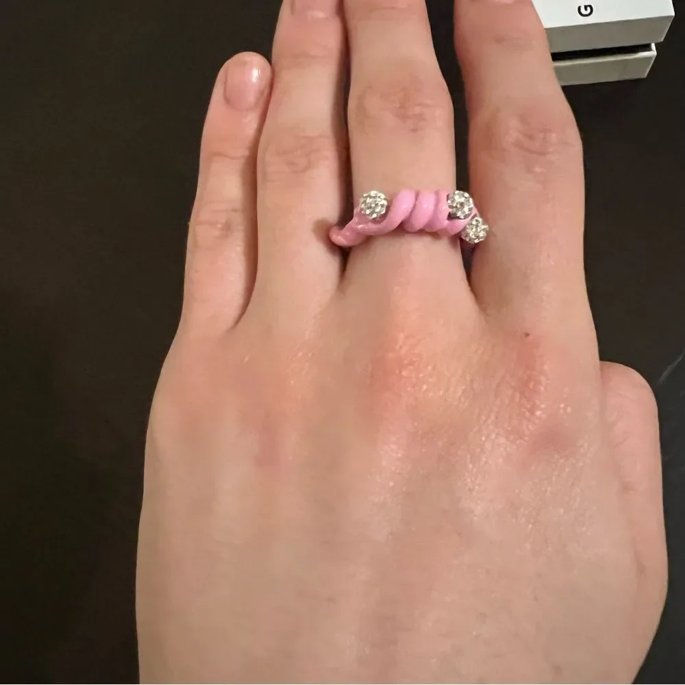 Givenchy Twisted Ring In Metal With Crystals Bubblegum Size 9/60